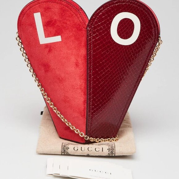 Gucci Red/Pink Leather And Python Valentines Day Small Heart Bag - Picture 8 of 8